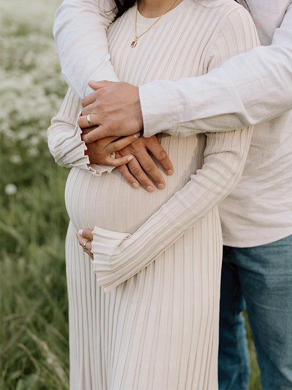 Momsmood Solid Color Sashes Knit Lace-up High Waist Going Out Photoshoot Maternity Sweater Maxi Dress