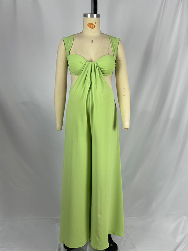 Green Cut Out Backless Wide Leg Vacation Maternity Jumpsuit Outfit