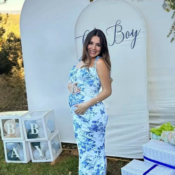 Momsmood Lace-up Spaghetti Strap Stamp Duty Party Banquet Baby Shower Maternity Photoshoot Maxi Dress