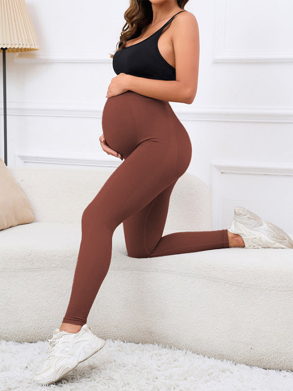 Momsmood Solid Color High Waist Support Belts Daily Casual Sport Fashion Maternity Leggings
