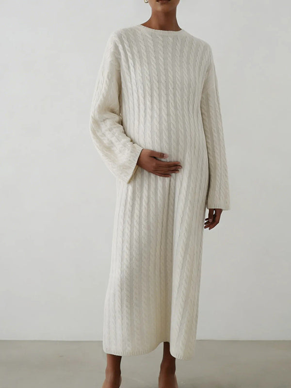 Momsmood Apricot Knit Ribbed Elegant Going Out Cozy Casual Maternity Sweater Maxi Dress