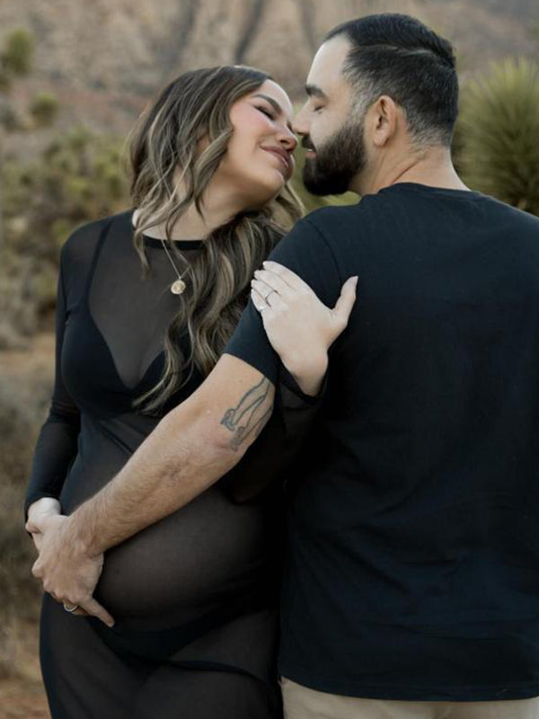 Momsmood Black Tulle Pregnancy Dress Grenadine Sheer Maternity Photoshoot Dress