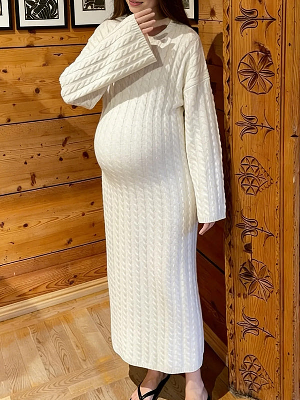 Momsmood Apricot Knit Ribbed Elegant Going Out Cozy Casual Maternity Sweater Maxi Dress