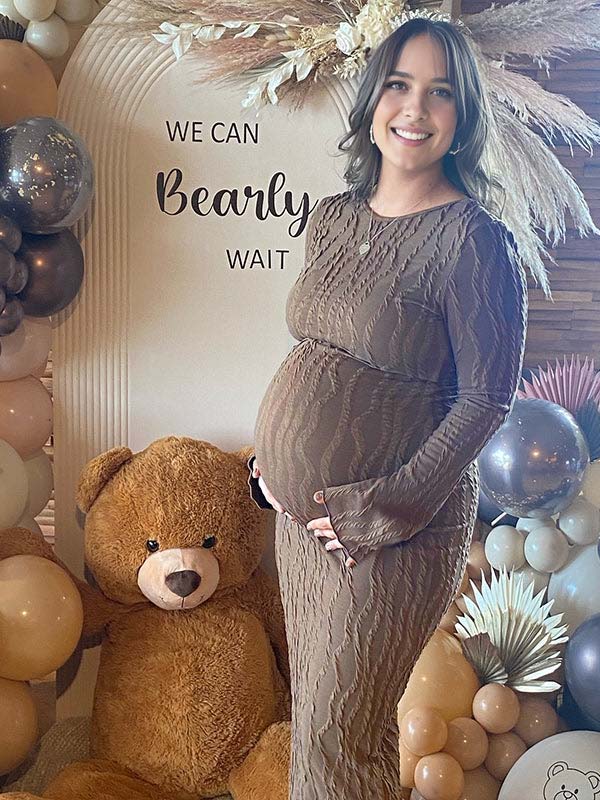 Momsmood Coffee Side Slit Thread Maternity Baby Shower Maxi Dress