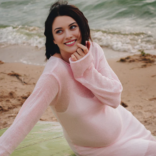 Two Piece Bodycon Knit Cover Up Set Maternity Maxi Dress