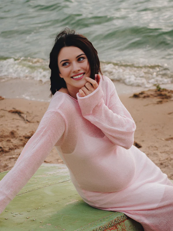 Two Piece Bodycon Knit Cover Up Set Maternity Maxi Dress