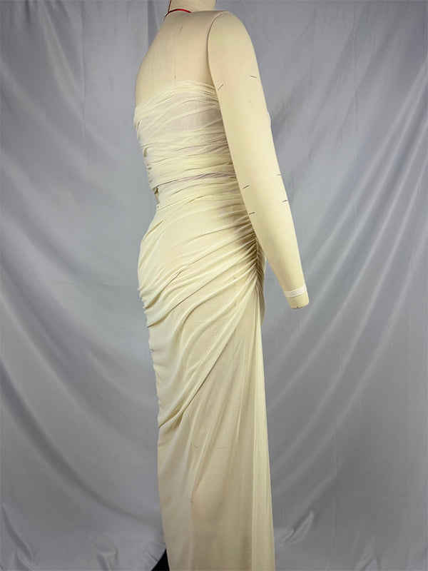 Momsmood 2-in-1 One Shoulder Side Slit Grenadine Sheer Photoshoot Maternity Maxi Dress