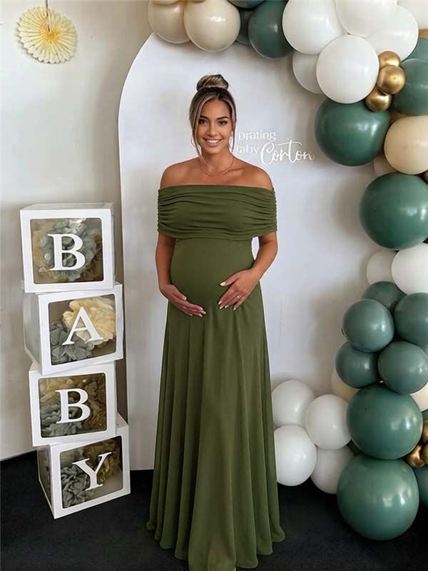 Momsmood Chic Mesh Off Shoulder Draped Cocktail Maternity Maxi Dress