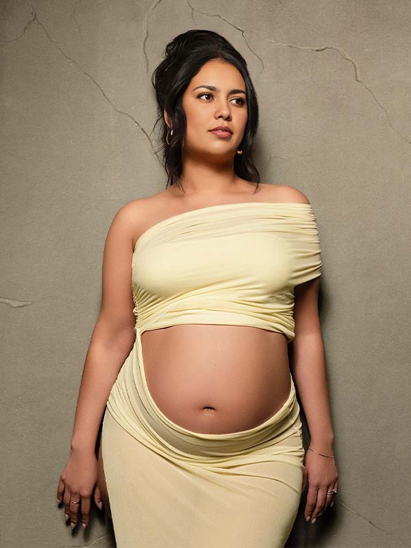 Momsmood 2-in-1 One Shoulder Side Slit Grenadine Sheer Photoshoot Maternity Maxi Dress