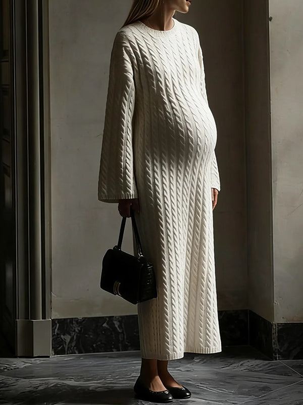 Momsmood Apricot Knit Ribbed Elegant Going Out Cozy Casual Maternity Sweater Maxi Dress