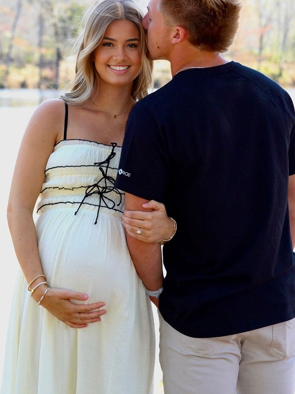 Momsmood  White lace-up Spaghetti Strap Splicing Party Vacation Party Baby Shower Maternity Photoshoot Maxi Dress