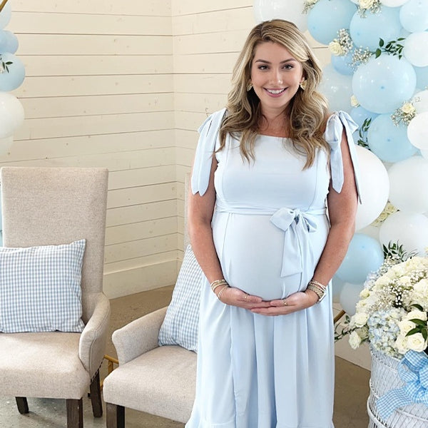 Momsmood Blue Lace-up Spaghetti Strap Side Slit Flouncy Party Banquet Baby Shower Maternity Photoshoot Maxi Dress