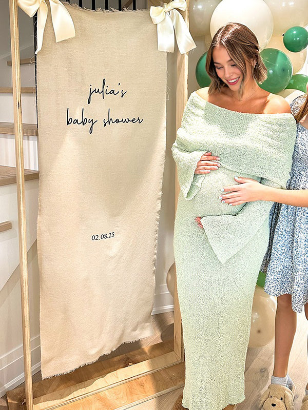 Momsmood Green Knit Off Shoulder Flare Sleeve Bodycon Elegant Going Out Maternity Photoshoot Maxi Sweater Dress