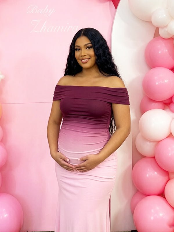 Ombre Off Shoulder Bodycon Maternity Maxi Dress