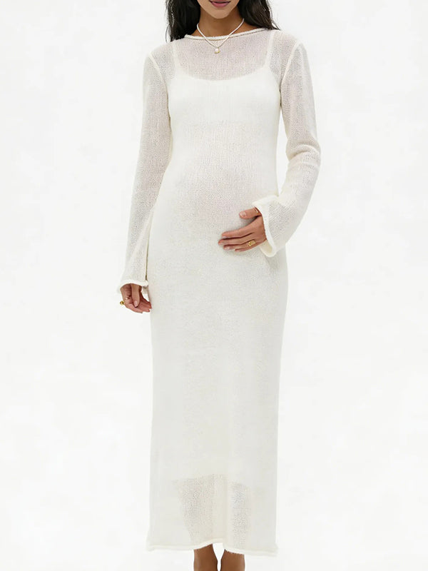 Momsmood Two Piece Light Knit Tissue Bodycon Elegant Baby Moon Cover Up Maternity Photoshoot Maxi Dress