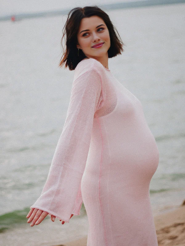 Two Piece Bodycon Knit Cover Up Set Maternity Maxi Dress