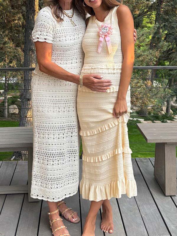 Apricot Ruffle Falbala Crochet Babyshower Maternity Maxi Dresses