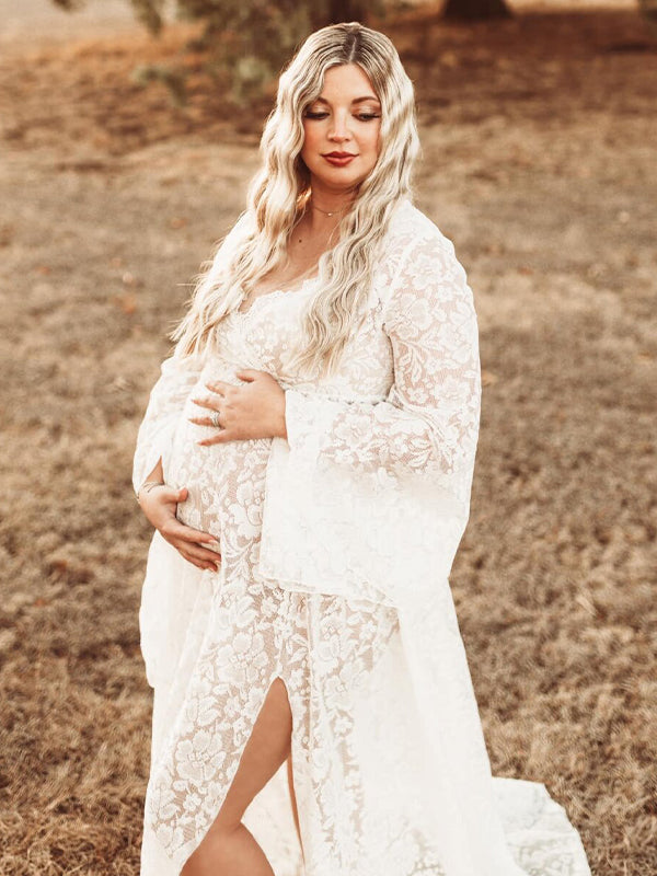 Momsmood Boho Lace Summer Maternity Dress Perfect for Outdoor Photoshoots