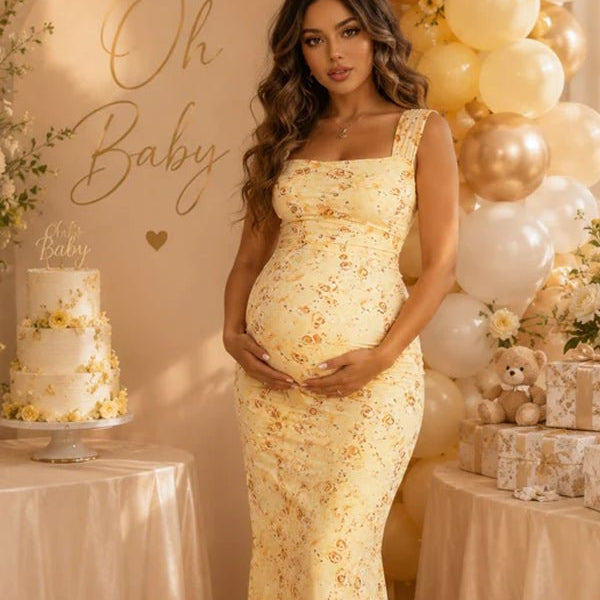 Spaghetti Strap Print Sheer Backless Grenadine Maternity Maxi Dress