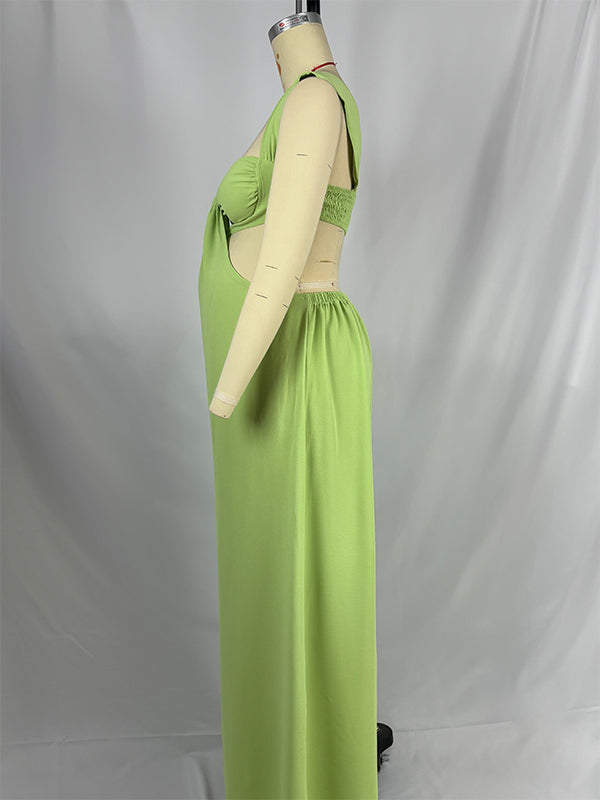Green Cut Out Backless Wide Leg Vacation Maternity Jumpsuit Outfit