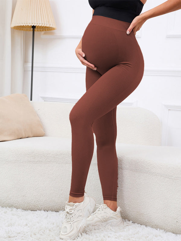 Momsmood Solid Color High Waist Support Belts Daily Casual Sport Fashion Maternity Leggings