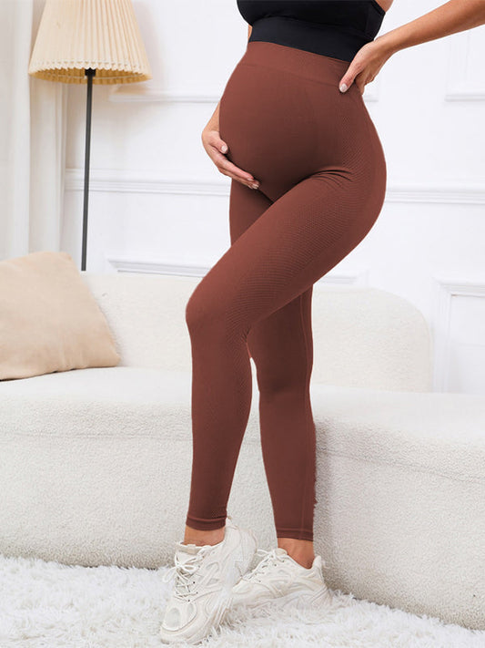 Momsmood Solid Color High Waist Support Belts Daily Casual Sport Fashion Maternity Leggings