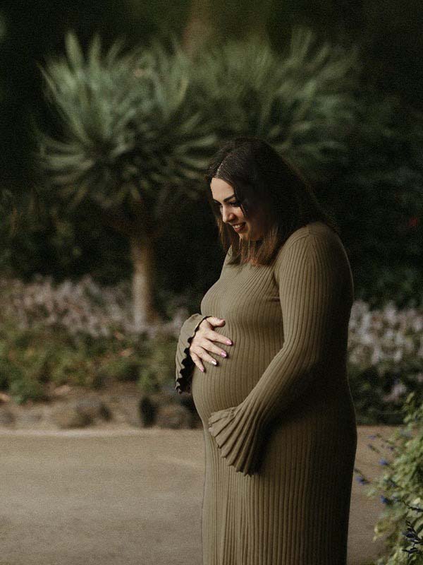 Momsmood Pit Strip Back Belted Round Neck Flare Sleeve Bodycon Photoshoot Baby Shower Maternity Maxi Sweater Dress