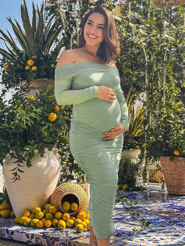 Momsmood Tutu Grenadine Back Slit Bodycon Baby Shower Maternity Maxi Dress