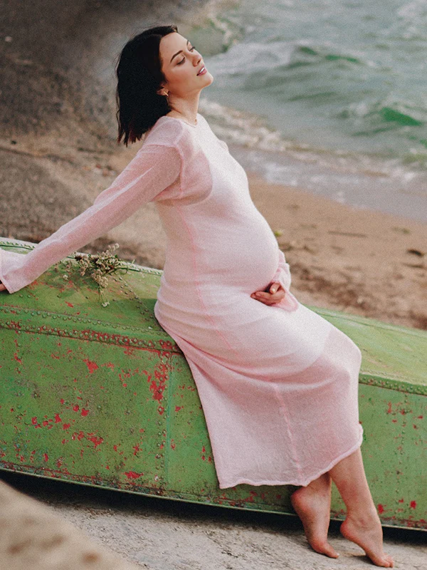 Two Piece Bodycon Knit Cover Up Set Maternity Maxi Dress