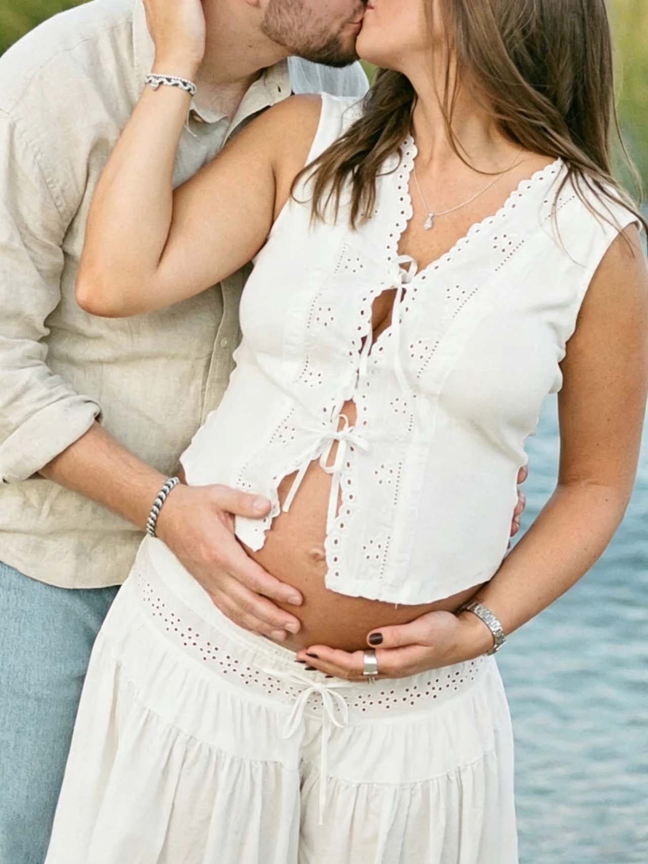 Boho White Lace Two Piece Lace Up Openwork Maternity Maxi Dress