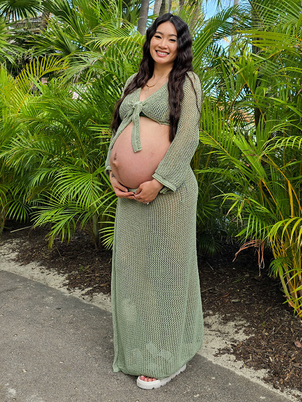 Momsmood 2-in-1 Cut Out Side Slit Fashion Vacation Cover Up Beach Photoshoot Maternity Maxi Dress