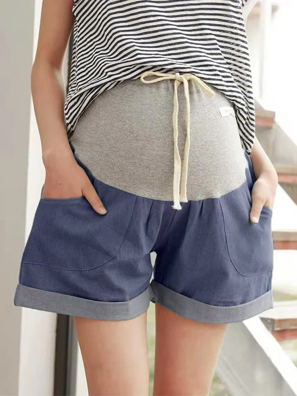 Momsmood Lace Splicing Support The Bump Short Denim Maternity Pants