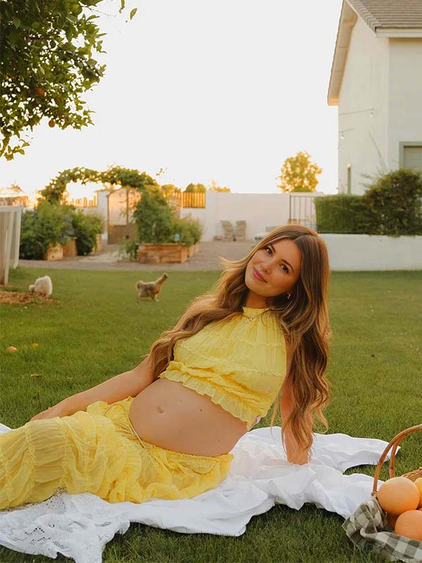 Yellow 2 Pieces Ruched Backless Ruffle Tie Photoshoot Maternity Maxi Dress