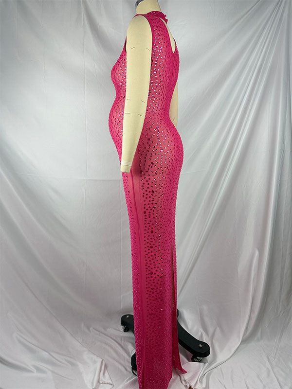 Momsmood Diamond Starry Mandarin Sleeveless Club Party Bodycon Fashion Photoshoot Maternity Maxi Dress