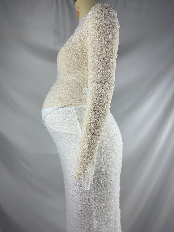 Momsmood 2-in-1 Lace Ruffle Irregular Sheer Photoshoot Maternity Maxi Dress