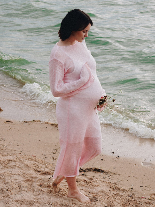 Two Piece Bodycon Knit Cover Up Set Maternity Maxi Dress