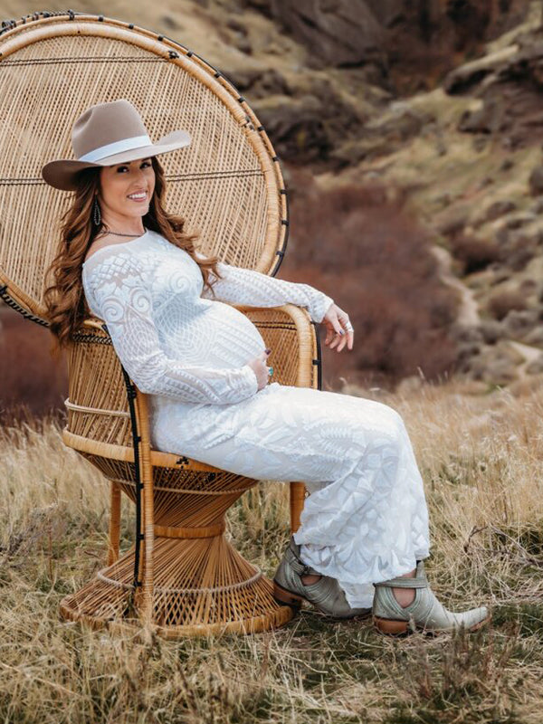 Momsmood White Lace Sequin Off Shoulder Mermaid Bodycon Wedding Gown Baby Shower Elegant Foamal Maternity Photoshoot Maxi Dress