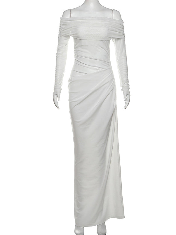 Momsmood Off Shoulder Cut Out Grenadine Splicing Sheer Ruched Baby Shower Maternity Maxi Dress