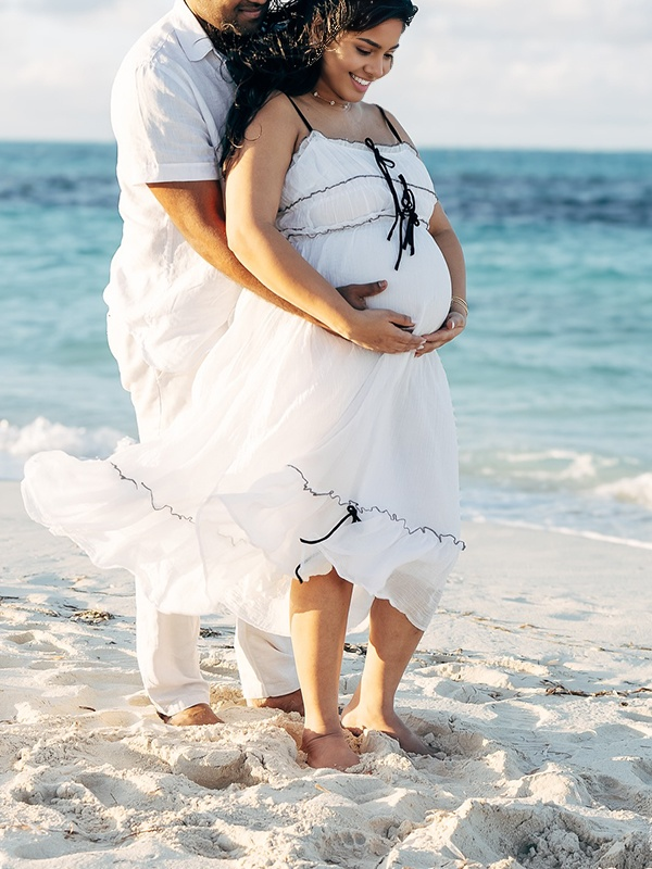 Momsmood  White lace-up Spaghetti Strap Splicing Party Vacation Party Baby Shower Maternity Photoshoot Maxi Dress
