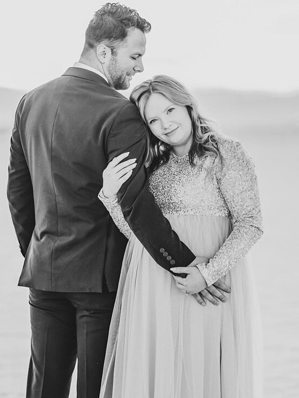 Momsmood Champion Sequin Tulle Splicing Long Sleeve Party Gown Photoshoot Maternity Baby Shower Maxi Dress