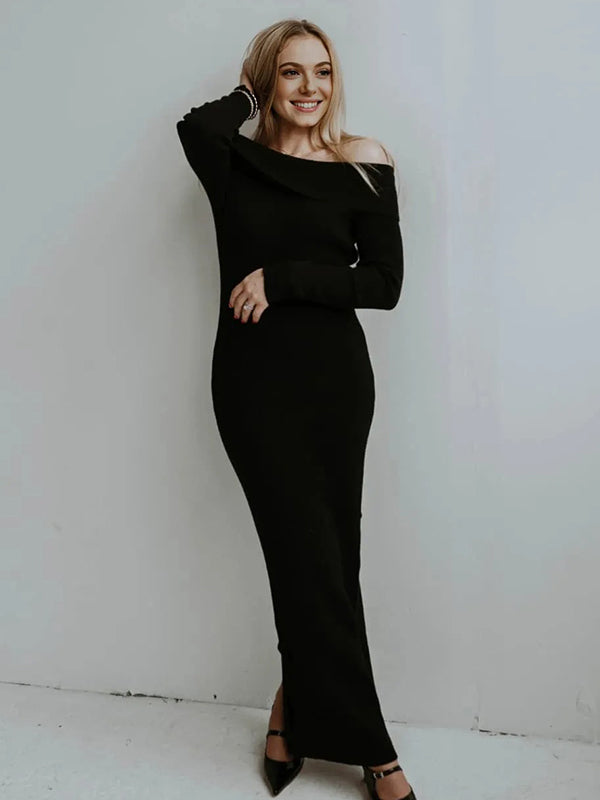Momsmood Off Shoulder Knit Bodycon Mermaid Going Out Baby Shower Maternity Sweater Maxi Dress