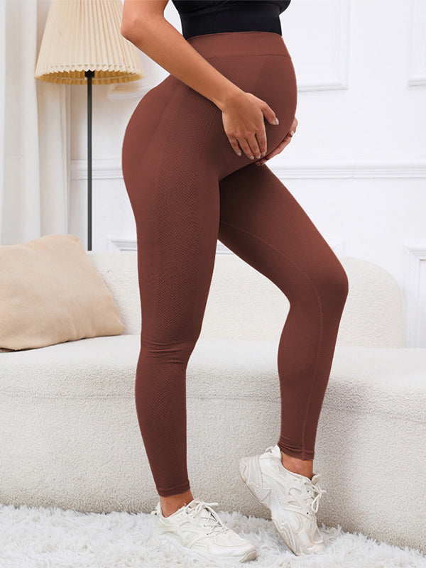 Momsmood Solid Color High Waist Support Belts Daily Casual Sport Fashion Maternity Leggings