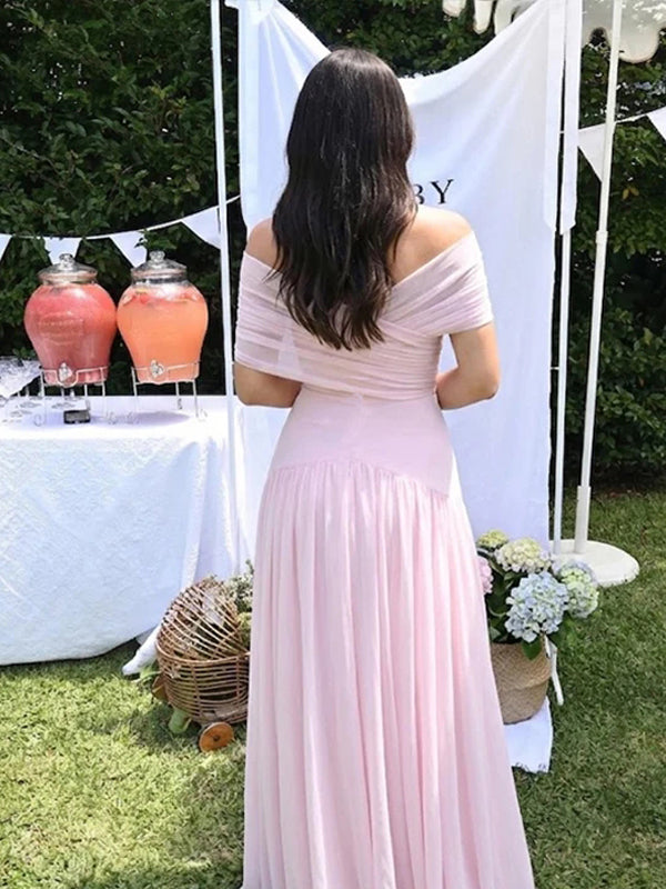 Momsmood Pink Criss-Cross Front Ruched Flowy Maternity Maxi Dress