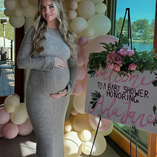 Momsmood Camel Knit Flare Sleeve Photoshoot Maternity Maxi Sweater Dress