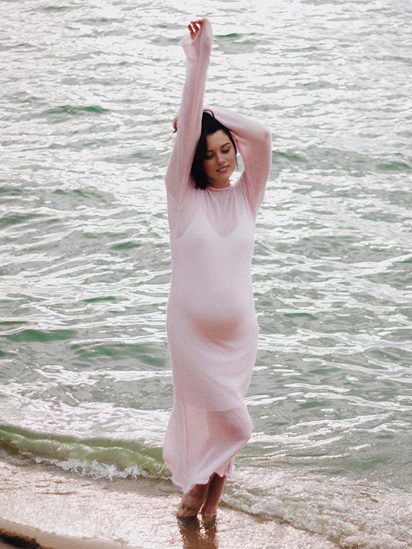 Two Piece Bodycon Knit Cover Up Set Maternity Maxi Dress