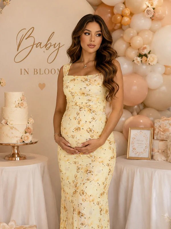 Spaghetti Strap Print Sheer Backless Grenadine Maternity Maxi Dress