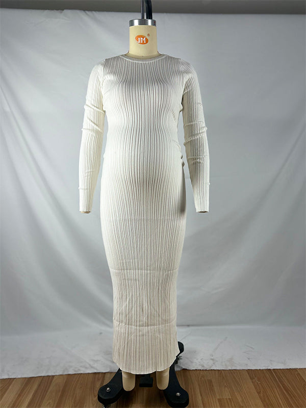 Momsmood Knit Solid Color Elegant Photoshoot Baby Shower Maternity Maxi Sweater Dress