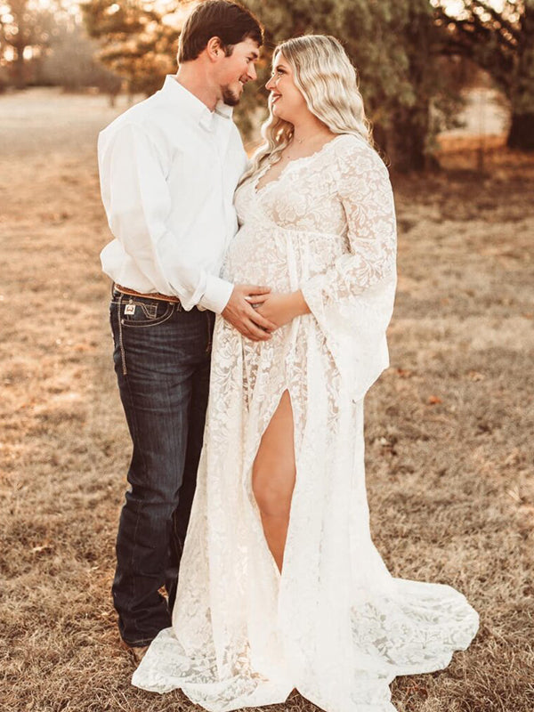 Momsmood Boho Lace Summer Maternity Dress Perfect for Outdoor Photoshoots