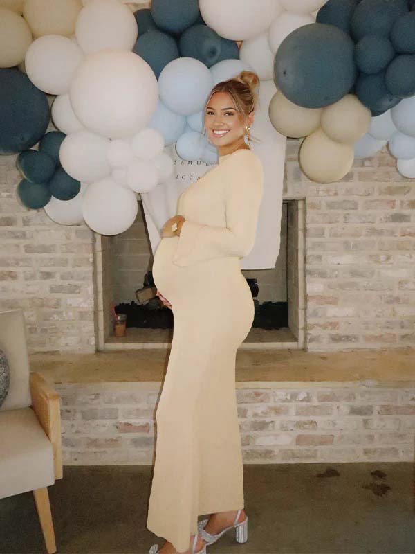 Momsmood Pleated Flare Sleeve Mermaid Baby Shower Maternity Maxi Dress