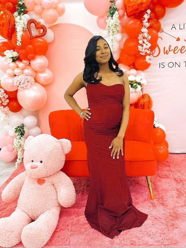 Momsmood Red One Shoulder Mermaid Solid Color Bodycon Evening Photoshoot Baby Shower Maternity Maxi Dress